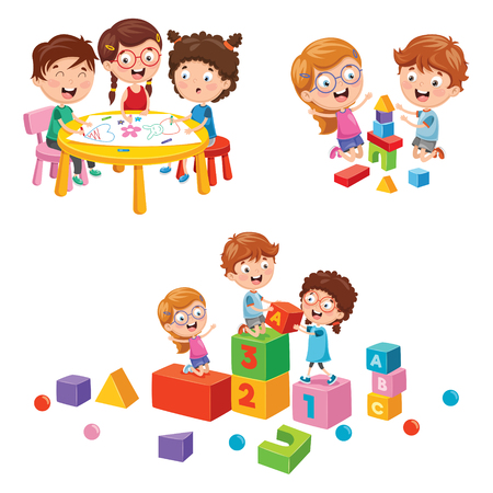 Vector Illustration Of Kids Playingのイラスト素材