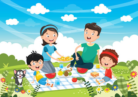 Vector Illustration Of Family Picnicのイラスト素材