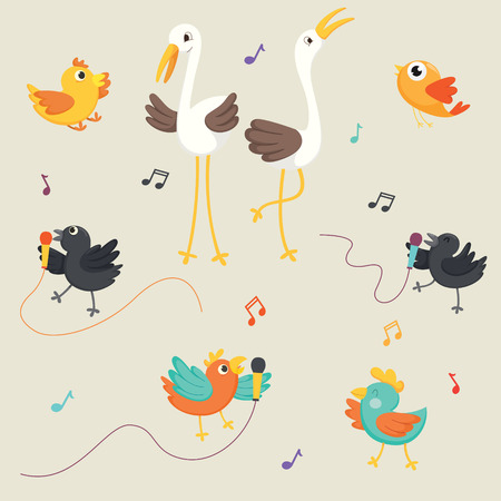 Vector Illustration Of Birds Singingのイラスト素材