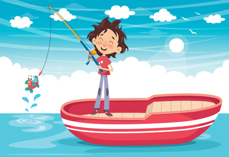 Vector Illustration Of A Kid Fishingのイラスト素材