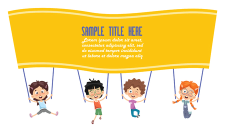 Vector Illustration Of Kids Holding Placardのイラスト素材