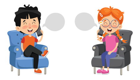 Vector Illustration Of Kid Talking On Phoneのイラスト素材