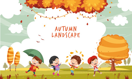 Vector Illustration Of Autumn Childrenのイラスト素材