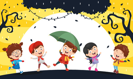 Vector Illustration Of Autumn Childrenのイラスト素材