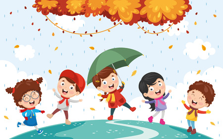 Vector Illustration Of Autumn Childrenのイラスト素材