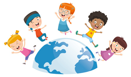 Vector Illustration Of Kids Playing Around The Worldのイラスト素材