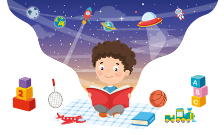 Vector Illustration Of Kid Reading Bookのイラスト素材
