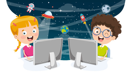 Vector Illustration Of Cartoon Studentsのイラスト素材