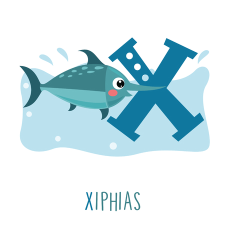 Vector Illustration Of Alphabet Letter X And Xiphiasのイラスト素材