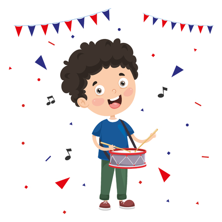 Vector Illustration Of Kid Playing Drumのイラスト素材