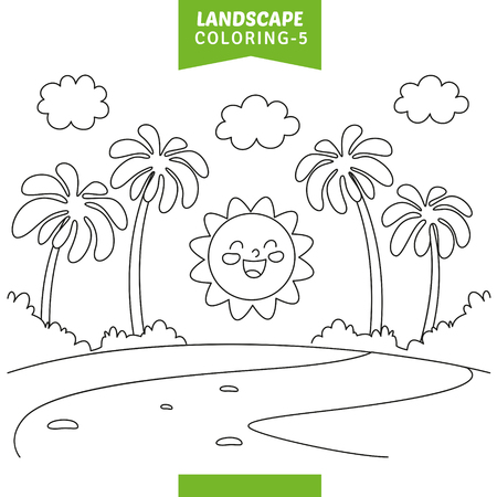 Vector Illustration Of Landscape Coloring Pageのイラスト素材