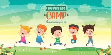 Vector Illustration Of Kids Summer Campのイラスト素材
