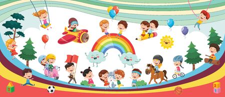 Vector Illustration Of Kids Landscapeのイラスト素材