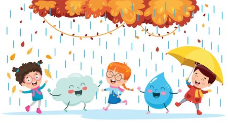 Little Children Playing Outside In Autumn Seasonのイラスト素材