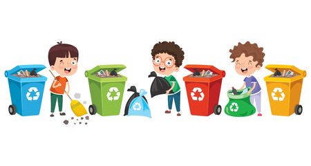 Little Children Cleaning And Recycling Garbageのイラスト素材