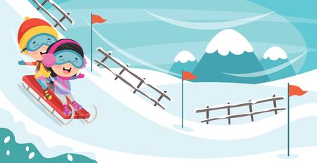 Children Playing Outside In Winterのイラスト素材