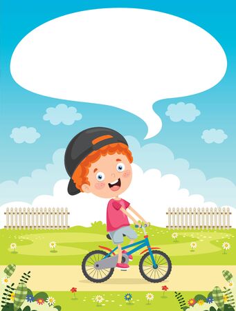 Happy Little Kid Riding Bicycleのイラスト素材