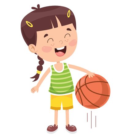 Little Kid Playing Basketball Outsideのイラスト素材