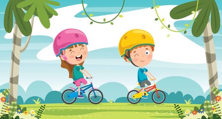 Happy Little Children Riding Bicycleのイラスト素材