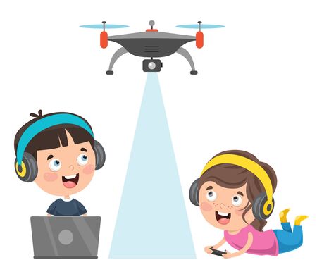 Little Happy Kid Using Technologyのイラスト素材