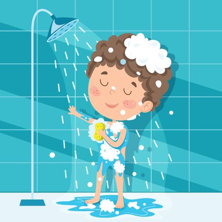 Funny Little Kid Having Bathのイラスト素材