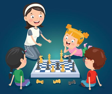 Cartoon Character Playing Chess Gameのイラスト素材