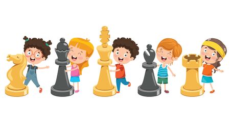 Cartoon Character Playing Chess Gameのイラスト素材