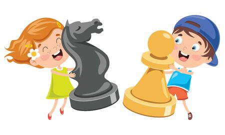Cartoon Character Playing Chess Gameのイラスト素材