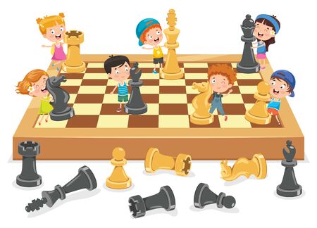 Cartoon Character Playing Chess Gameのイラスト素材