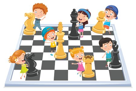 Cartoon Character Playing Chess Gameのイラスト素材