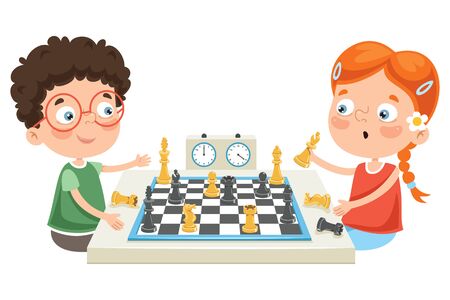 Cartoon Character Playing Chess Gameのイラスト素材