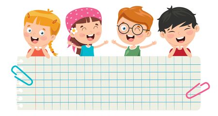 Cartoon Kids With A Frame With Copy Spaceのイラスト素材