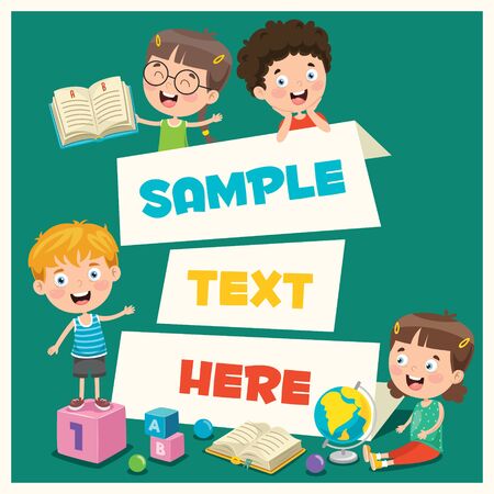 Cartoon Kids With A Frame With Copy Spaceのイラスト素材