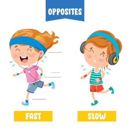 Opposite Adjectives With Cartoon Drawingsのイラスト素材