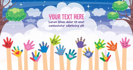 Concept Design With Painted Hands Of Little Childrenのイラスト素材