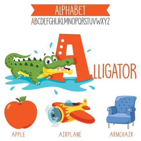 Illustrated Alphabet Letter And Cartoon Objectsのイラスト素材