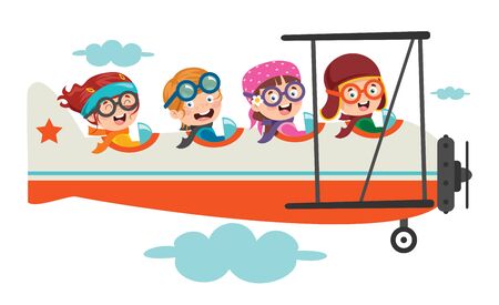 Happy Kid Flying In Airplaneのイラスト素材