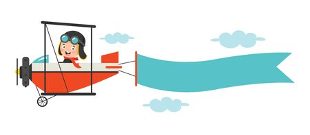 Happy Kid Flying In Airplaneのイラスト素材
