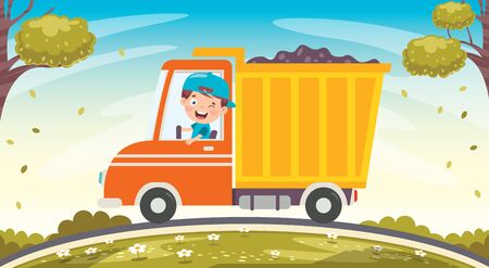 Funny Kid Using A Truckのイラスト素材