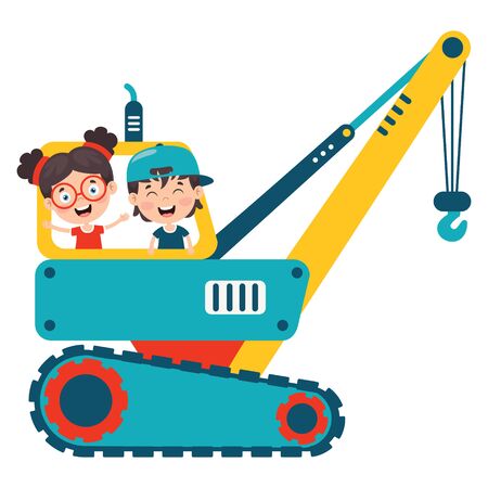 Funny Kid Using Crane Machineのイラスト素材