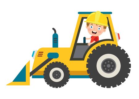 Funny Kid Using Loader Machineのイラスト素材