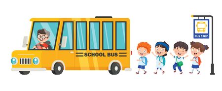 Happy Children And School Busのイラスト素材