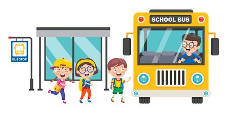 Happy Children And School Busのイラスト素材