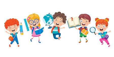 Happy Cute Cartoon School Childrenのイラスト素材