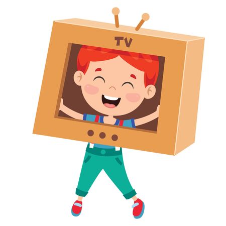 Happy Kid Playing With Cardboard Costumesのイラスト素材