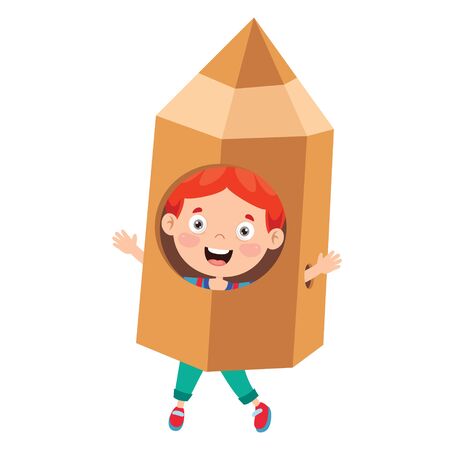 Happy Kid Playing With Cardboard Costumesのイラスト素材