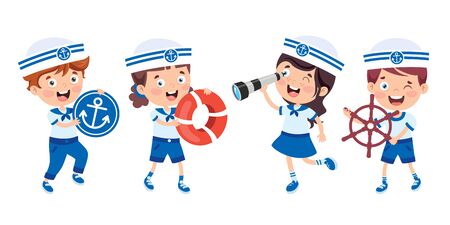Cute Little Children In Sailor Uniformのイラスト素材