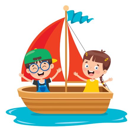 Cute Little Children On Boatのイラスト素材