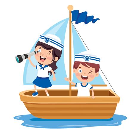Cute Little Children In Sailor Uniformのイラスト素材