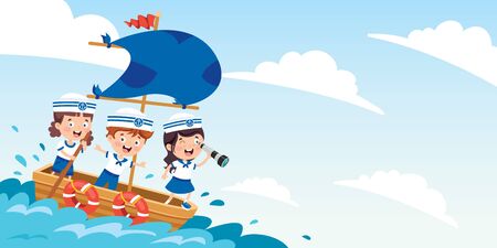 Cute Little Children In Sailor Uniformのイラスト素材